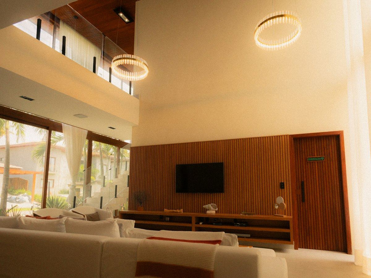 Open living space with a feature ceiling light